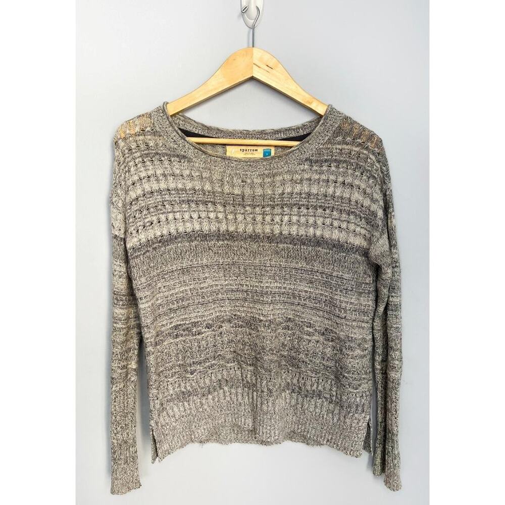 ANTHROPOLOGIE SPARROW sz S black gray white space dye cable knit sweater VGUC